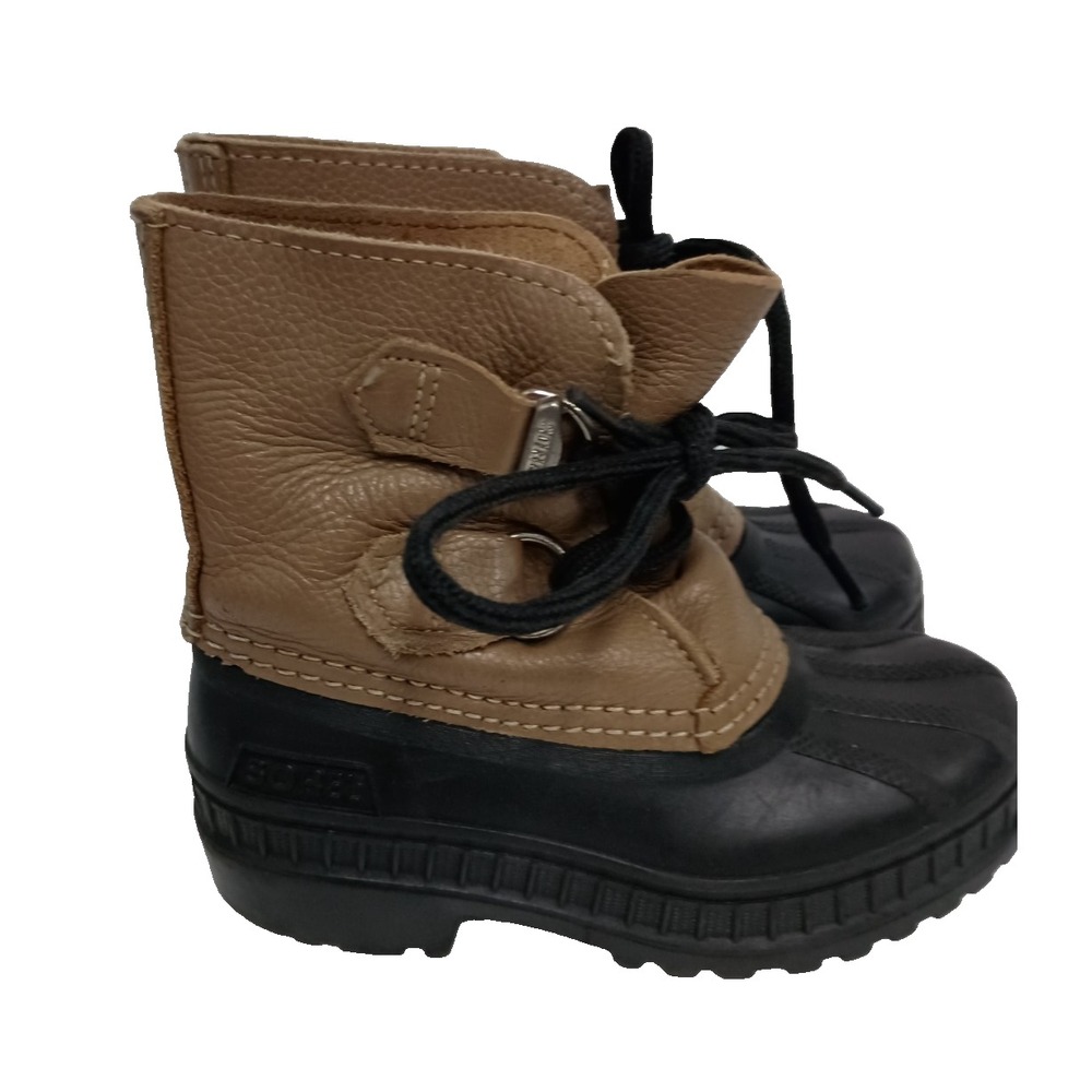 Sorel Snow Winter Boots Kids Size 10 Brown Black Waterproof Unlined Lace Up